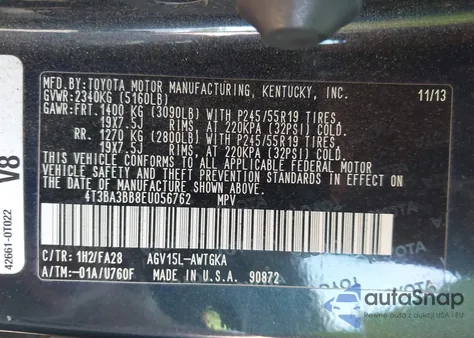 2014 Toyota Venza Le from USA, damaged, VIN 4T3BA3BB8EU056762